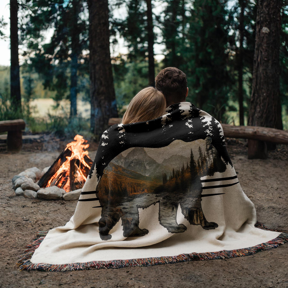 Bear Woven Blanket, Forestcore Wildlife Throw, House Warming, Woodland Creatures, Cabin Decor, Bear Gifts