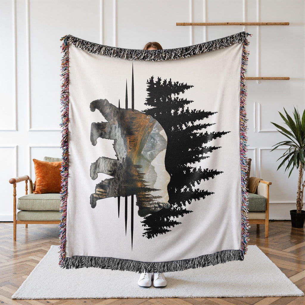 Bear Woven Blanket, Forestcore Wildlife Throw, House Warming, Woodland Creatures, Cabin Decor, Bear Gifts