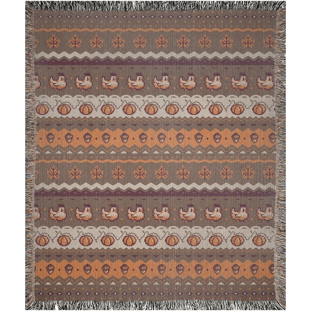 Stardew Fall Pixel Chickens Woven Throw Blanket | Pixel Pumpkins Home Decor | Autumn Fall Decoration | Tapestry Style | Housewarming Gift