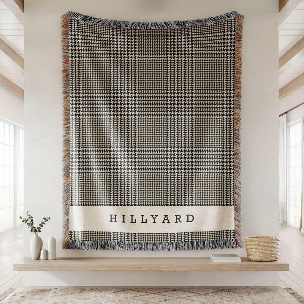 Personalized Woven Cotton Throw Blanket, Glen Plaid Monogram Blanket, Custom Name Gift for Wedding, Anniversary, Housewarming, Family Gift