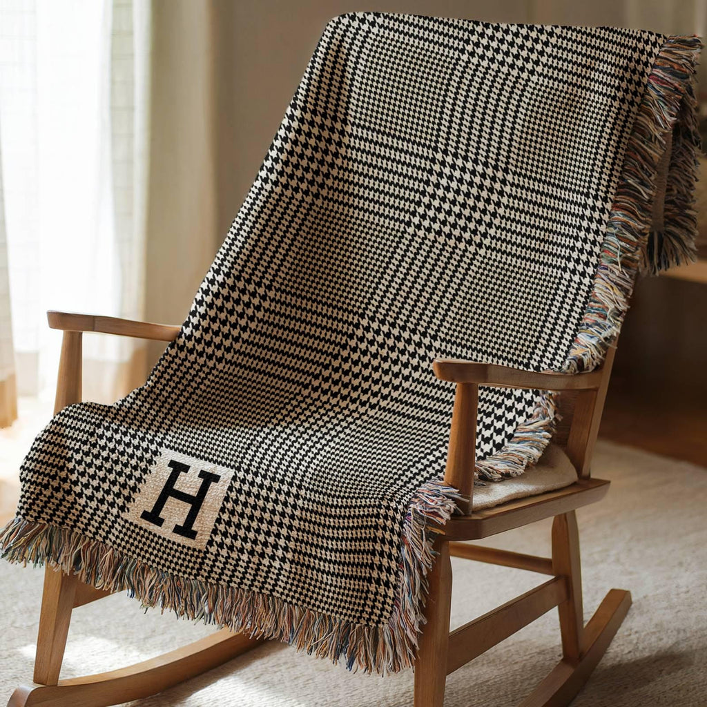 Personalized Woven Cotton Throw Blanket, Glen Plaid Monogram Blanket, Custom Name Gift for Wedding, Anniversary, Housewarming, Family Gift