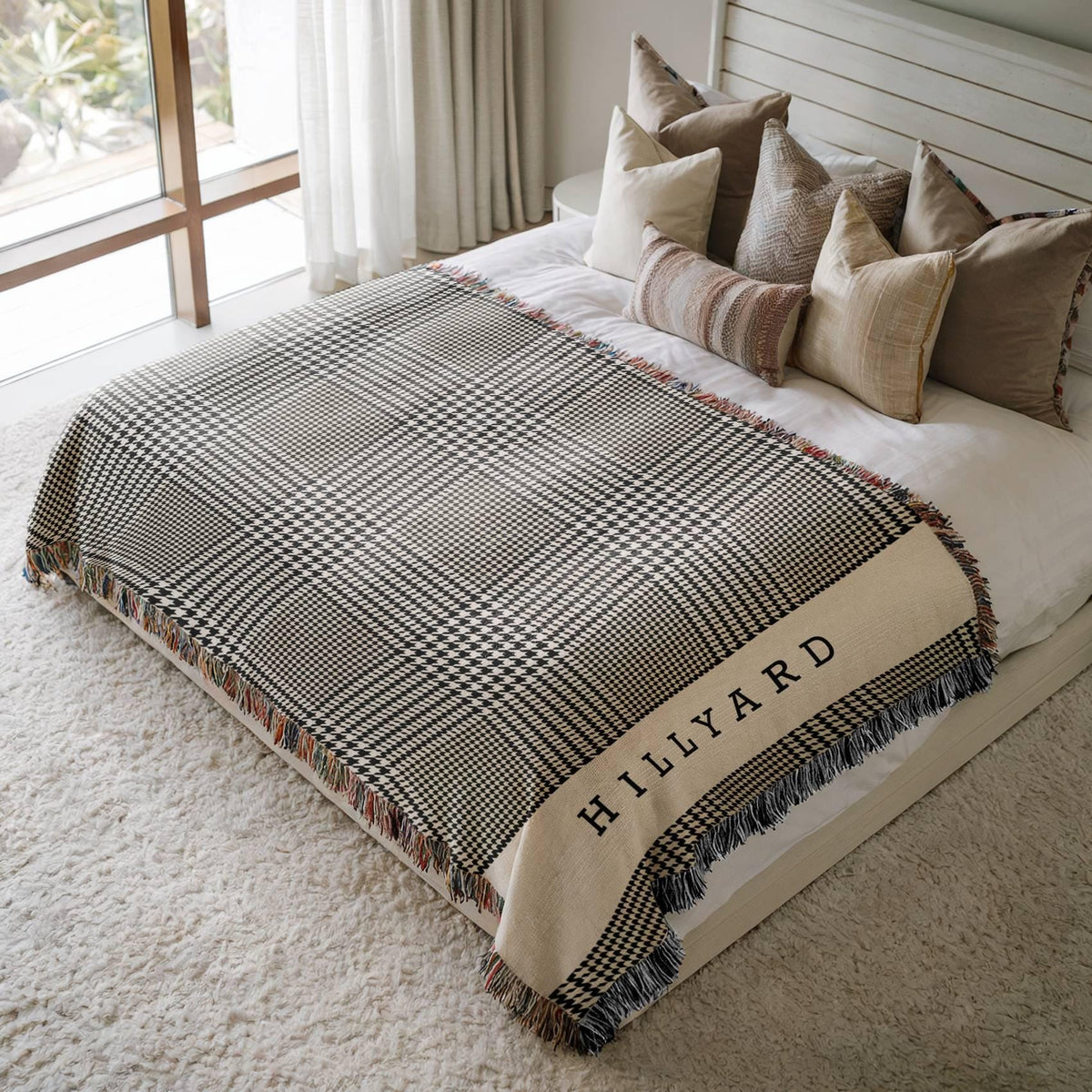 Personalized Woven Cotton Throw Blanket, Glen Plaid Monogram Blanket, Custom Name Gift for Wedding, Anniversary, Housewarming, Family Gift