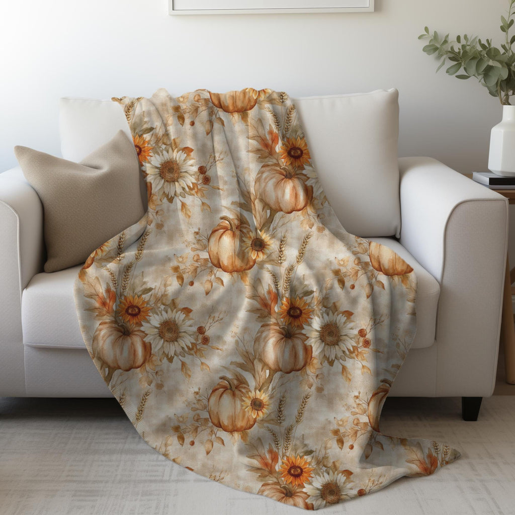 Pumpkin Floral Blanket: Cozy Autumn Throw - Velveteen or Sherpa