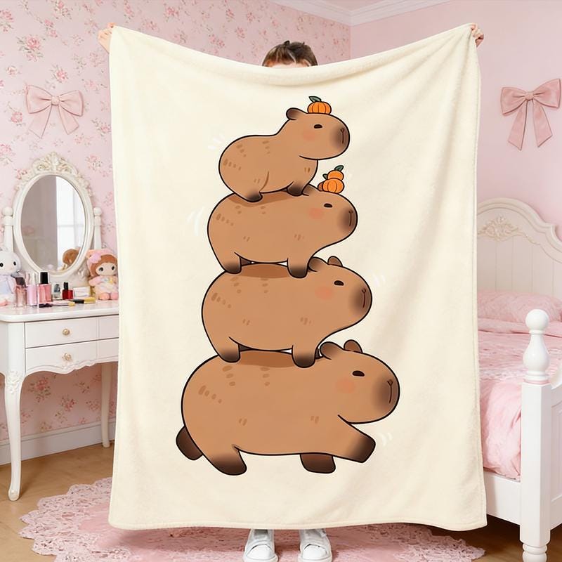 Cute Stacking Capybara Blanket, Soft Cozy Fleece Capy Blanket,Cozy Baby Room Decor,Gift For Capybara Lover,Funny Animal Gift.