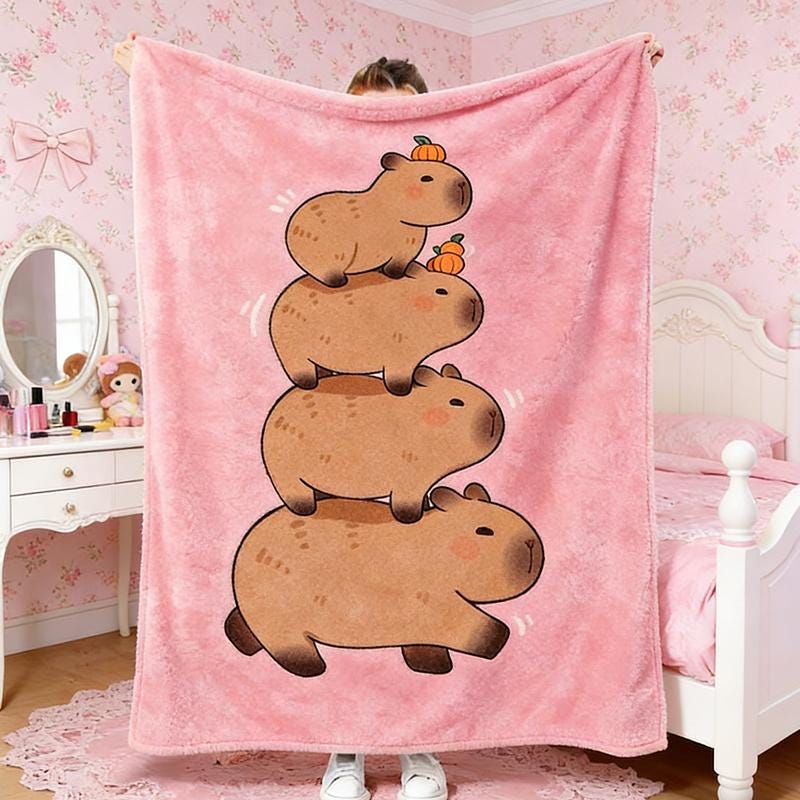 Cute Stacking Capybara Blanket, Soft Cozy Fleece Capy Blanket,Cozy Baby Room Decor,Gift For Capybara Lover,Funny Animal Gift.