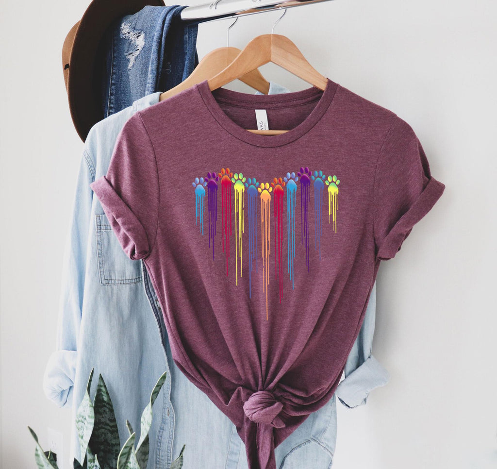 Colorful Dog Paw Heart Shirt, Dog Paw Shirt, Colorful Dog Heart Paw Tee, Gift Tee Dog Owner, Dog Lover Shirt, Paw Heart Shirt, Dog Mom Shirt