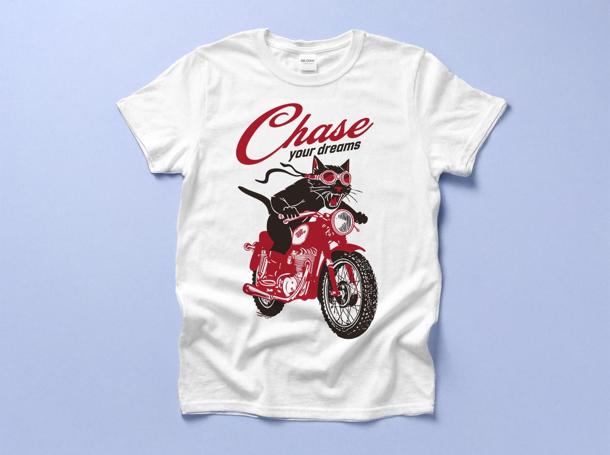 Chase Your Dreams Women's Tee | Edgy Black Cat Retro Motorcycle Fitted T-Shirt
