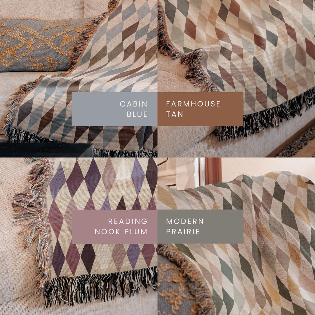 Diamond Pattern Woven Blanket Checkered Fringe Throw Boho Farmhouse Style Cotton Baby Blanket Rustic Southern Decor