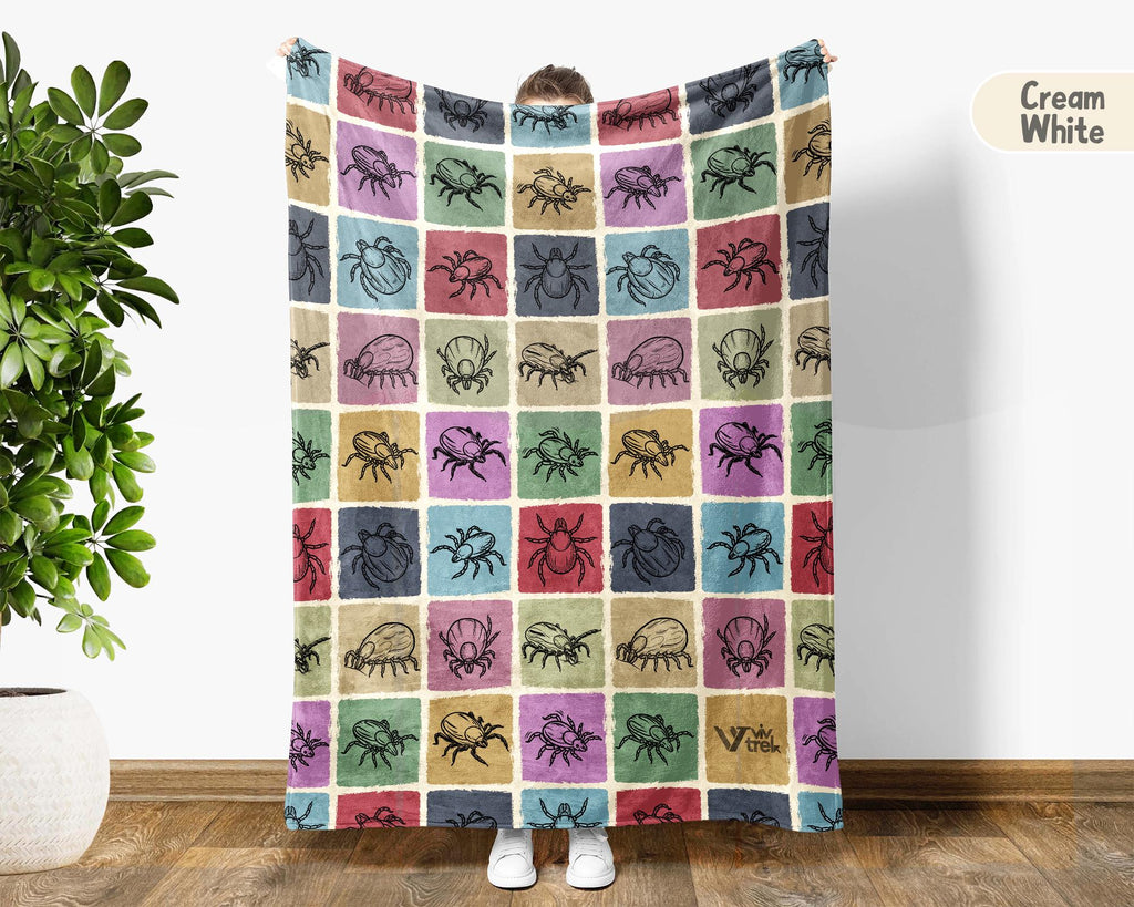 Vintage Tick Gift Blanket Retro Insect Illustration Throw Tick Lover Home Decor Unique Science Art Large Cozy Nature Wildlife Blanket