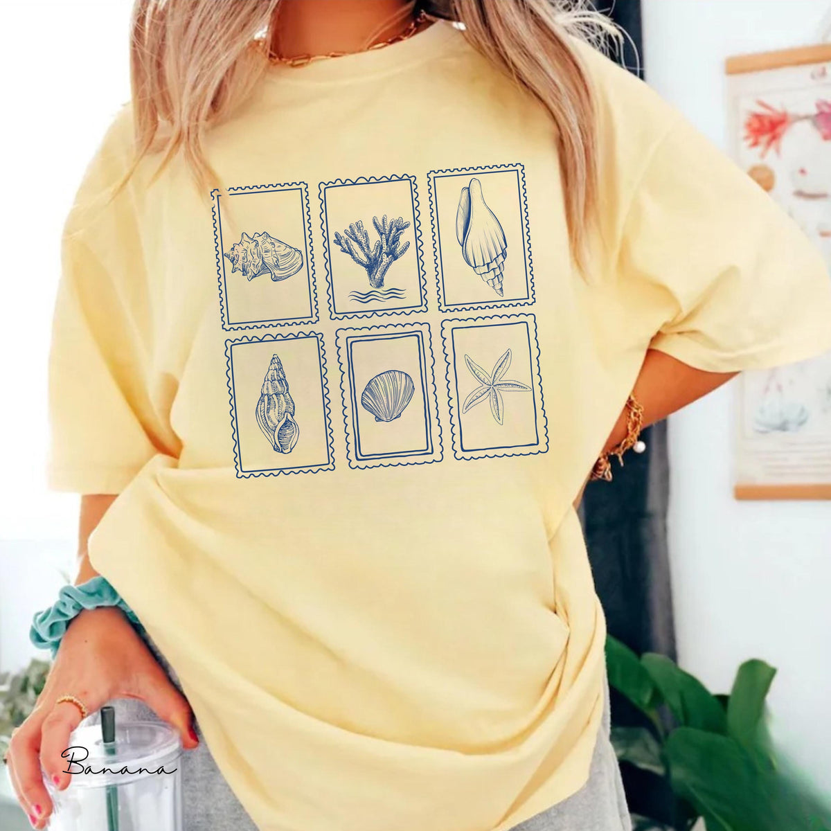 Comfort Colors SeaShell Shirt, Preppy Beach T-Shirt, Gift for Teen Girls, Coastal Aesthetic Tee Oversized Ocean Lover SeaShell T-Shirt Beach