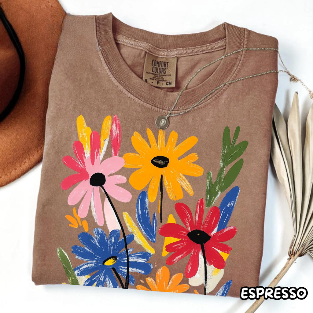 Comfort Colors Spring Shirt,Colorful Floral T-Shirt,Garden Shirt,Hand Painted Flower Shirt,Boho Art Tee,Spring Summer Graphic Shirt,Flowers