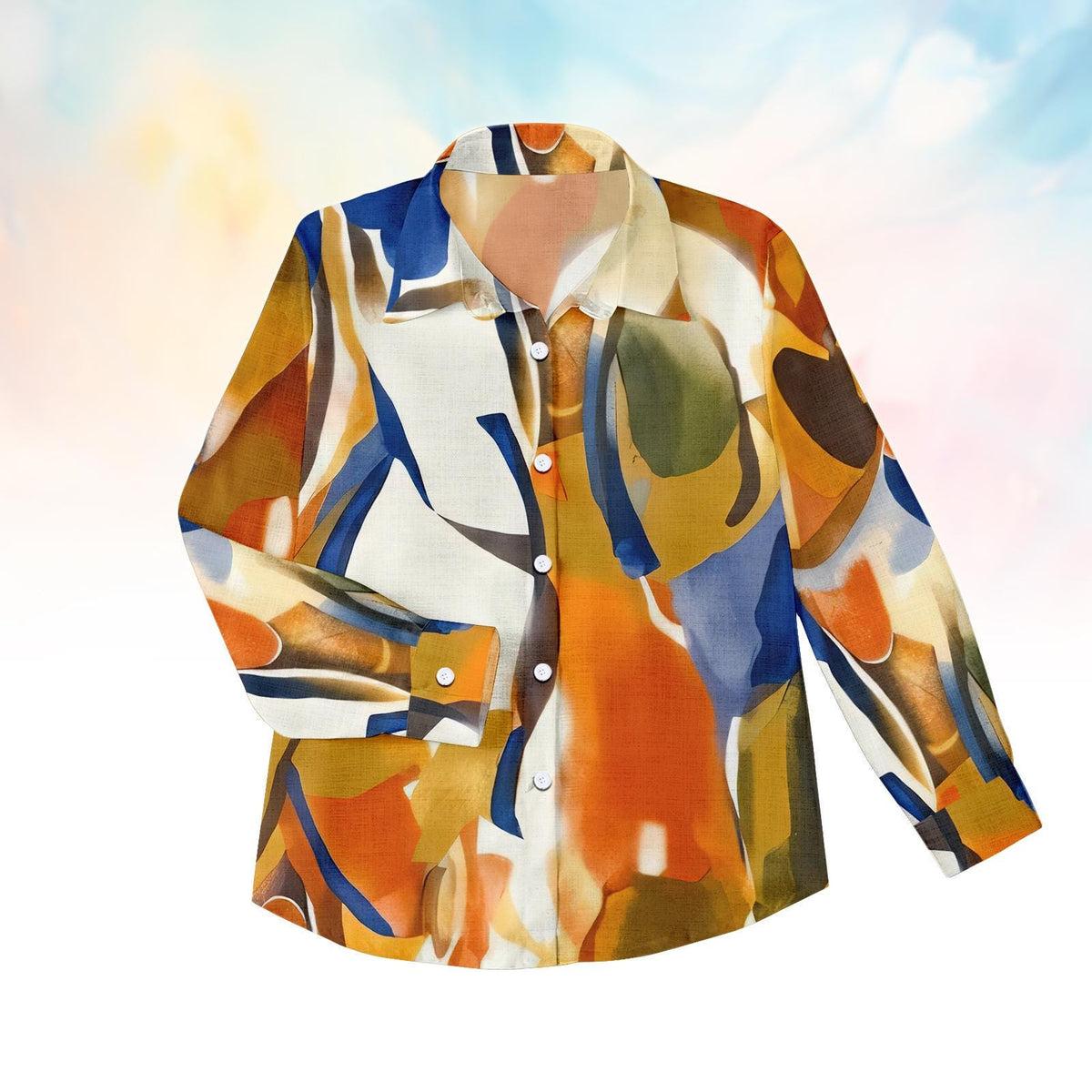 Abstract Art Blouse for Women, Colorful Casual Shirt, Modern Boho Button Up Top, Vintage Summer Beach Wear Gift