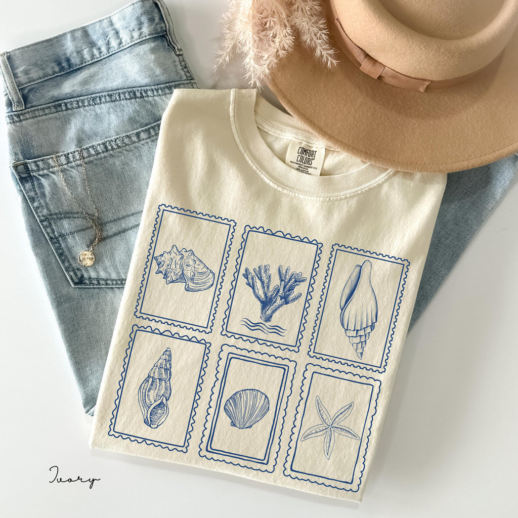 Comfort Colors SeaShell Shirt, Preppy Beach T-Shirt, Gift for Teen Girls, Coastal Aesthetic Tee Oversized Ocean Lover SeaShell T-Shirt Beach