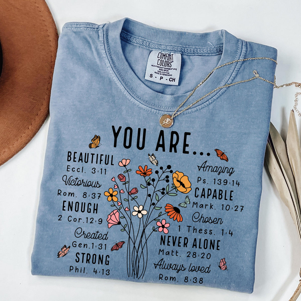 Comfort Colors Religious Quote Shirt - YOU ARE Inspirational Floral Shirt - Christian Botanical Tee -You Are Enough Beautiful Capable Strong