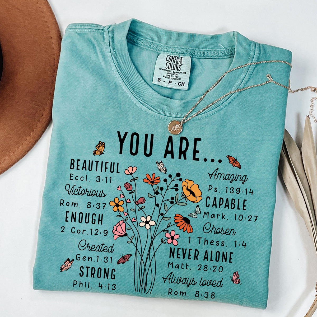 Comfort Colors Religious Quote Shirt - YOU ARE Inspirational Floral Shirt - Christian Botanical Tee -You Are Enough Beautiful Capable Strong