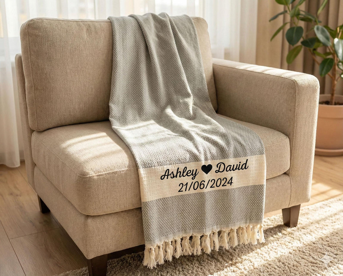 Cotton Anniversary Gift, Personalized 2nd Anniversary Gift, Custom Wedding Blanket, Mom Blanket