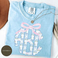 Custom Floral Toile Monogram Comfort Colors® Shirt, Coquette Bow, Preppy Chinoiserie Bouquet, Gift for Her, Hydrangea Monogram