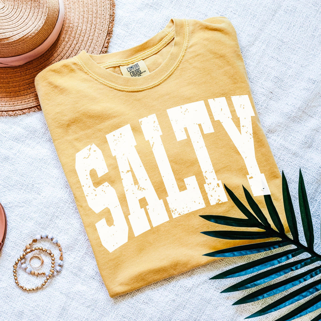 Comfort Colors Salty Shirt - Beach Summer T-Shirt - Distressed Large Print Trendy T-Shirt - Boho Cute Beach Tee - Ocean Babe Tee