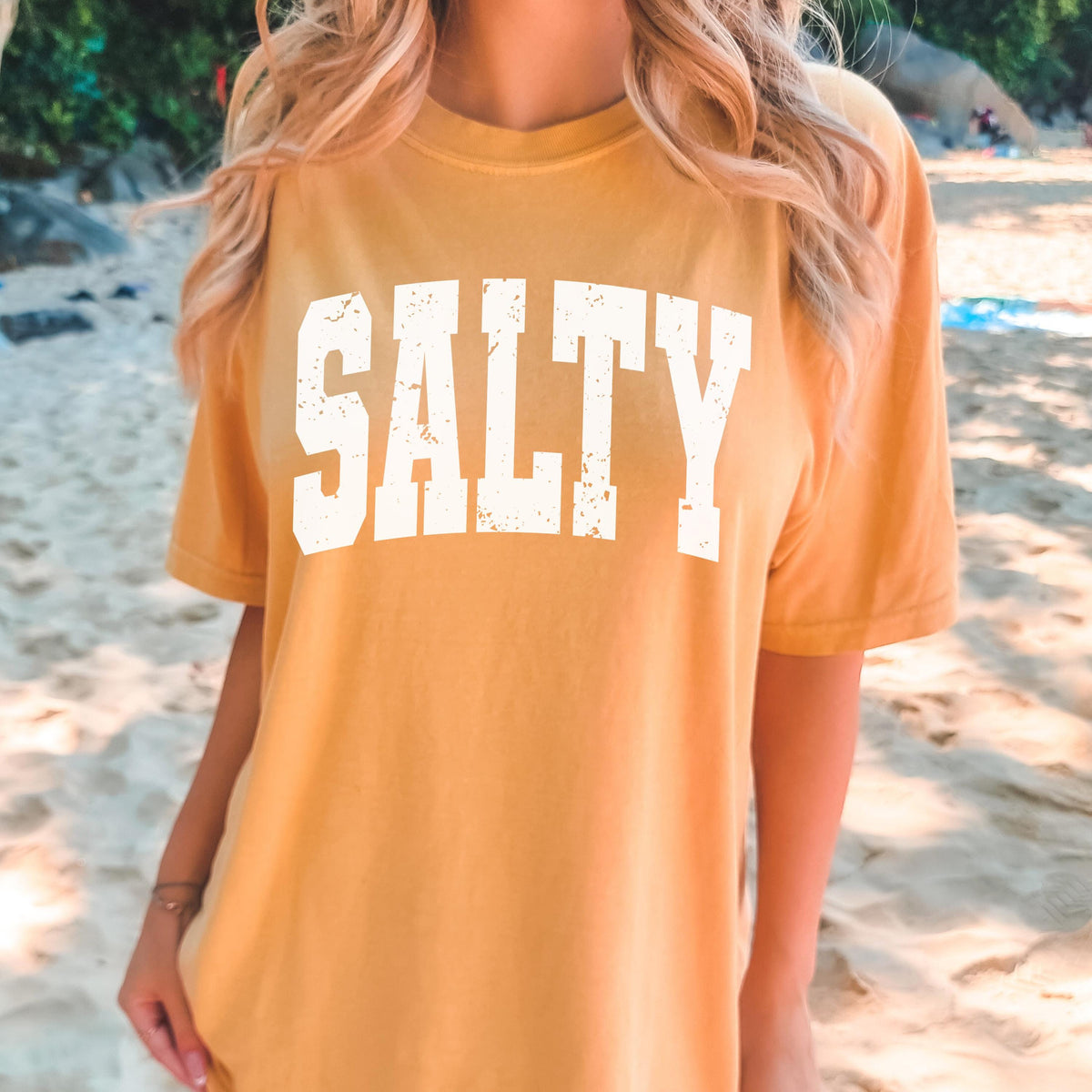 Comfort Colors Salty Shirt - Beach Summer T-Shirt - Distressed Large Print Trendy T-Shirt - Boho Cute Beach Tee - Ocean Babe Tee