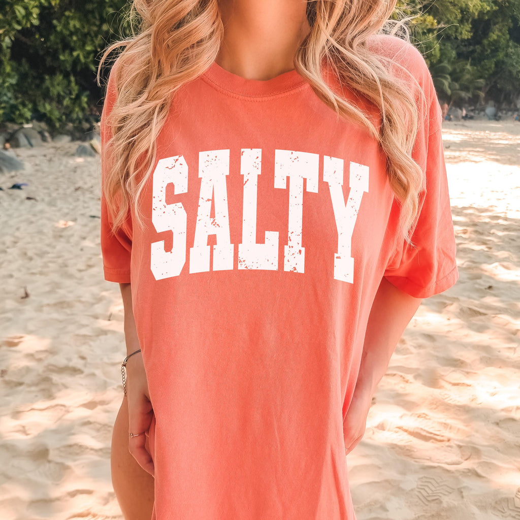 Comfort Colors Salty Shirt - Beach Summer T-Shirt - Distressed Large Print Trendy T-Shirt - Boho Cute Beach Tee - Ocean Babe Tee