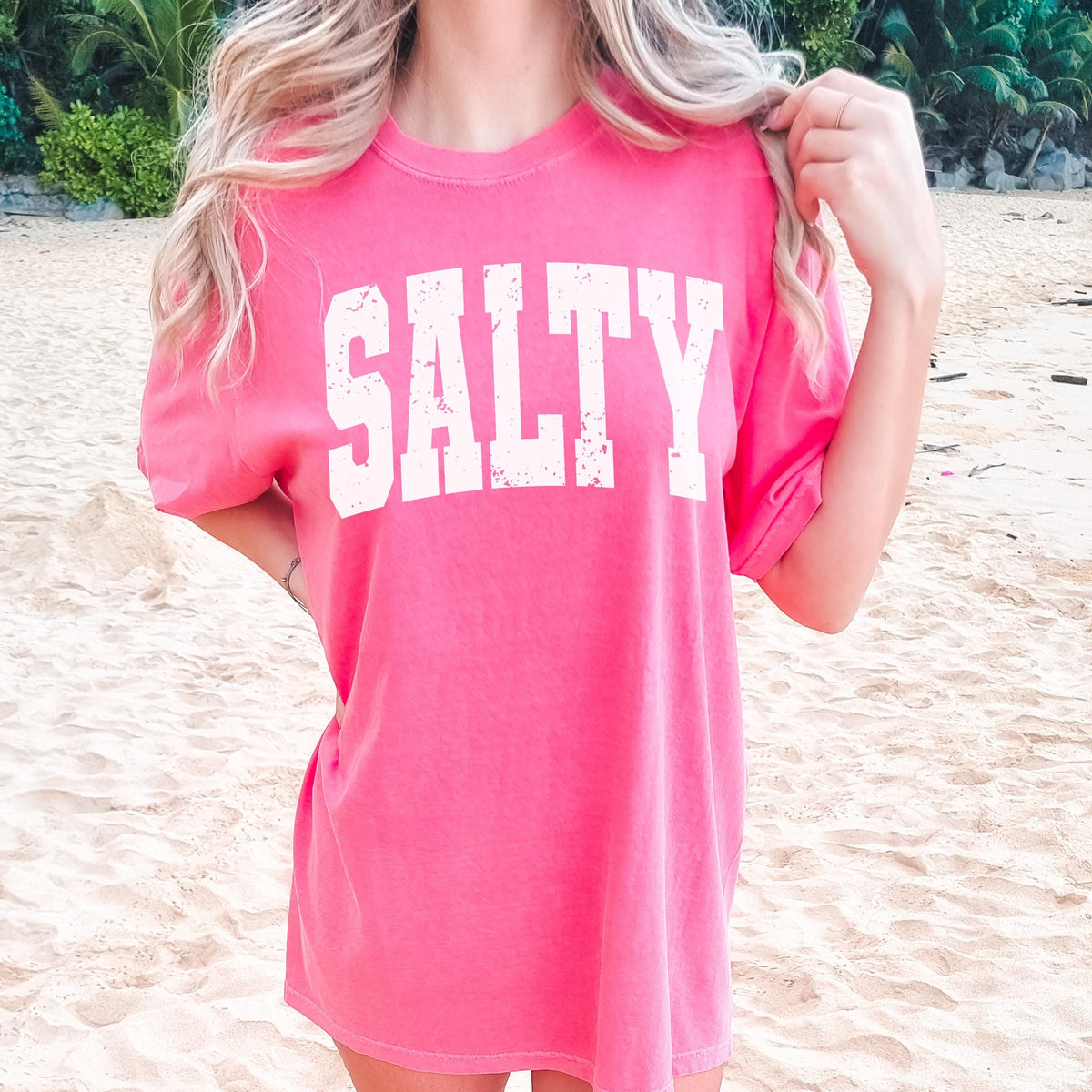 Comfort Colors Salty Shirt - Beach Summer T-Shirt - Distressed Large Print Trendy T-Shirt - Boho Cute Beach Tee - Ocean Babe Tee