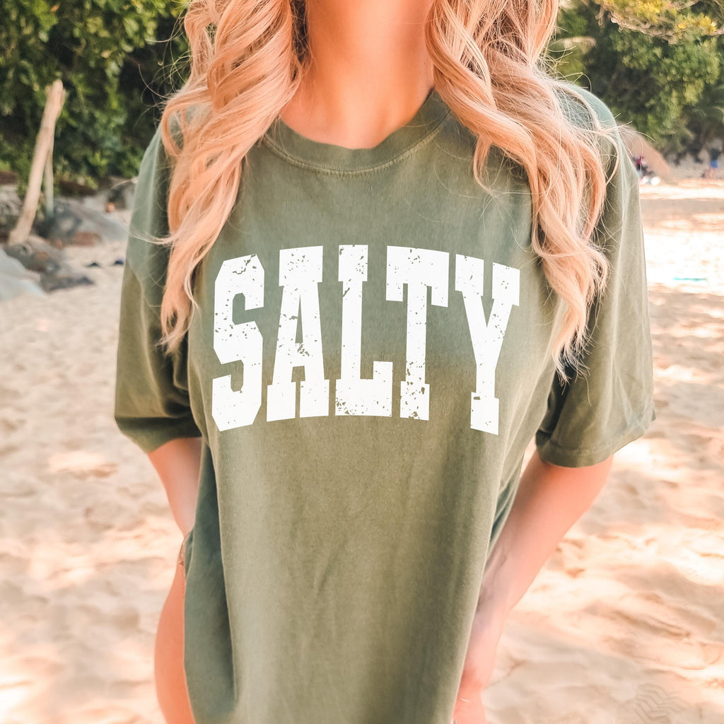 Comfort Colors Salty Shirt - Beach Summer T-Shirt - Distressed Large Print Trendy T-Shirt - Boho Cute Beach Tee - Ocean Babe Tee