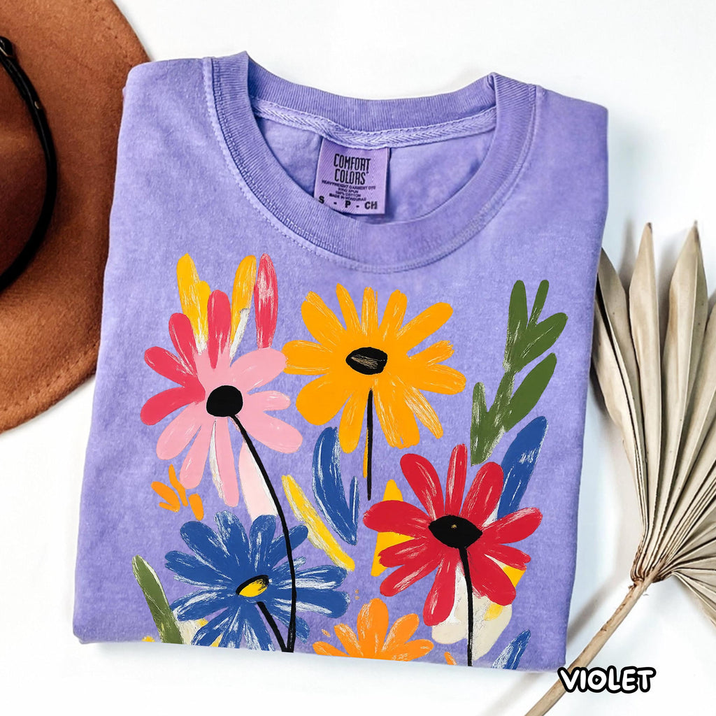 Comfort Colors Spring Shirt,Colorful Floral T-Shirt,Garden Shirt,Hand Painted Flower Shirt,Boho Art Tee,Spring Summer Graphic Shirt,Flowers