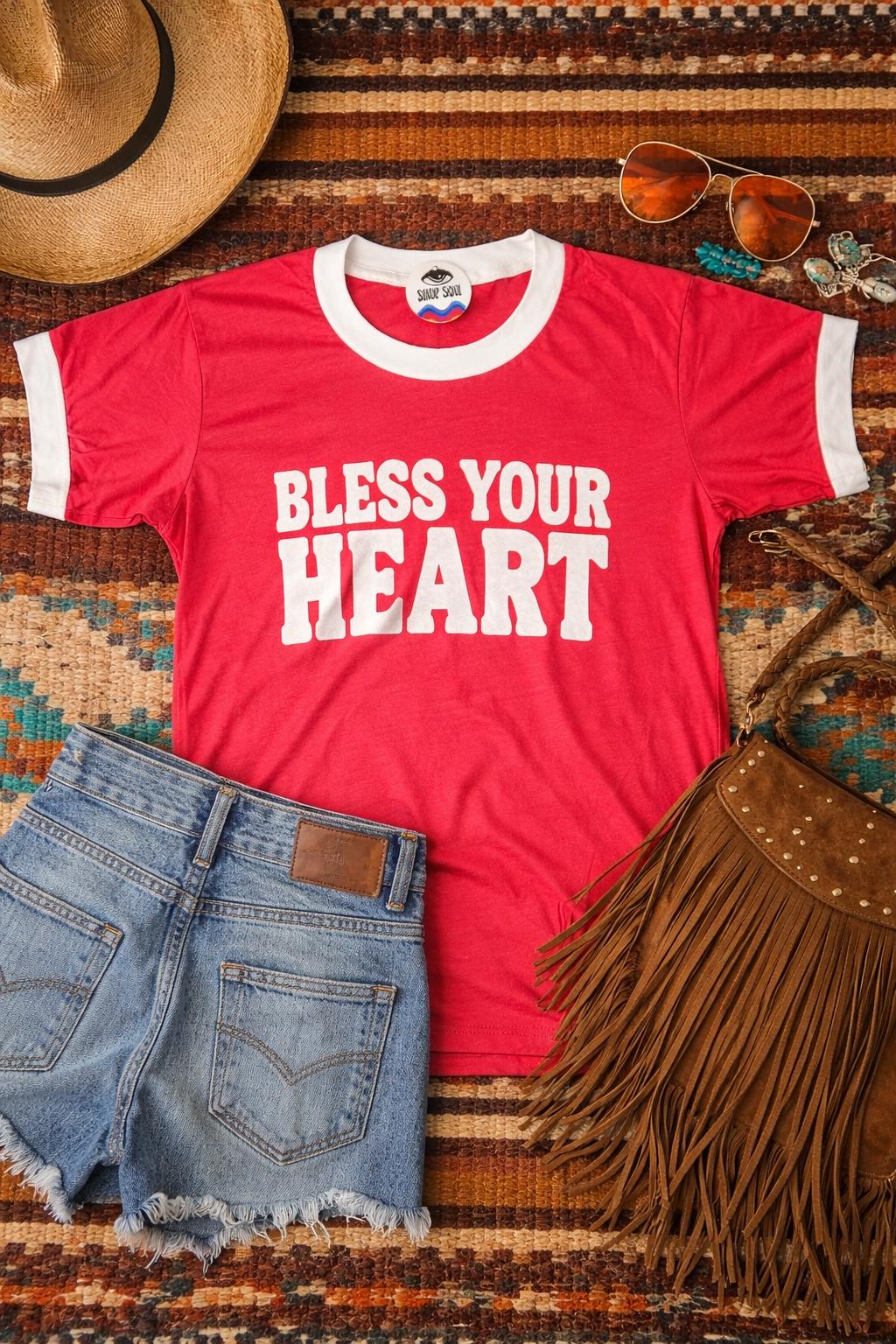 Bless Your Heart Ringer Tee: Retro Cowgirl Graphic Top