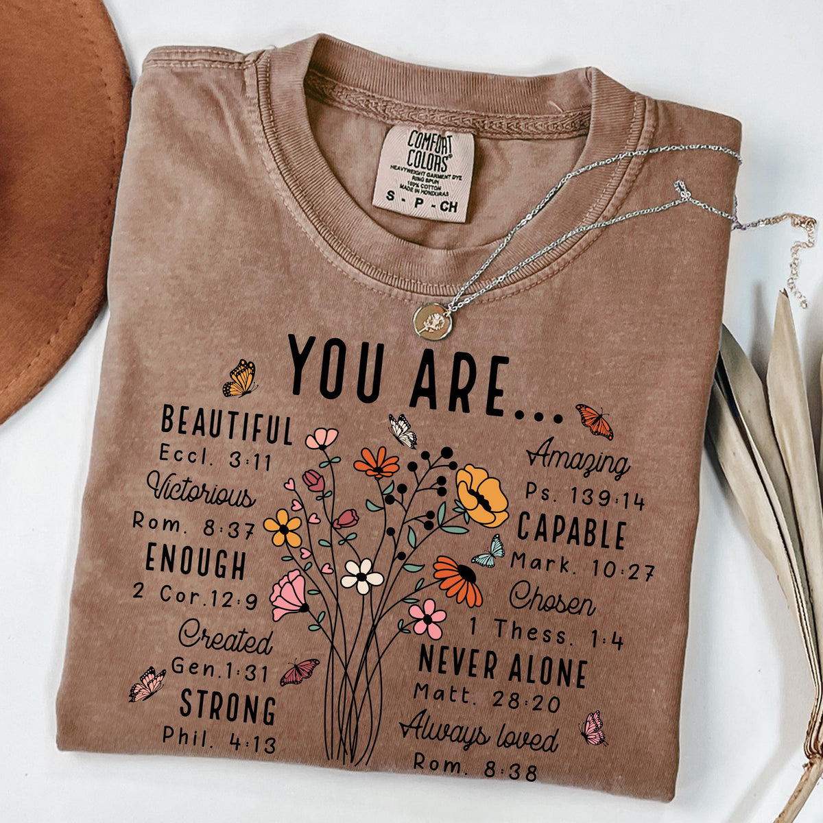 Comfort Colors Religious Quote Shirt - YOU ARE Inspirational Floral Shirt - Christian Botanical Tee -You Are Enough Beautiful Capable Strong