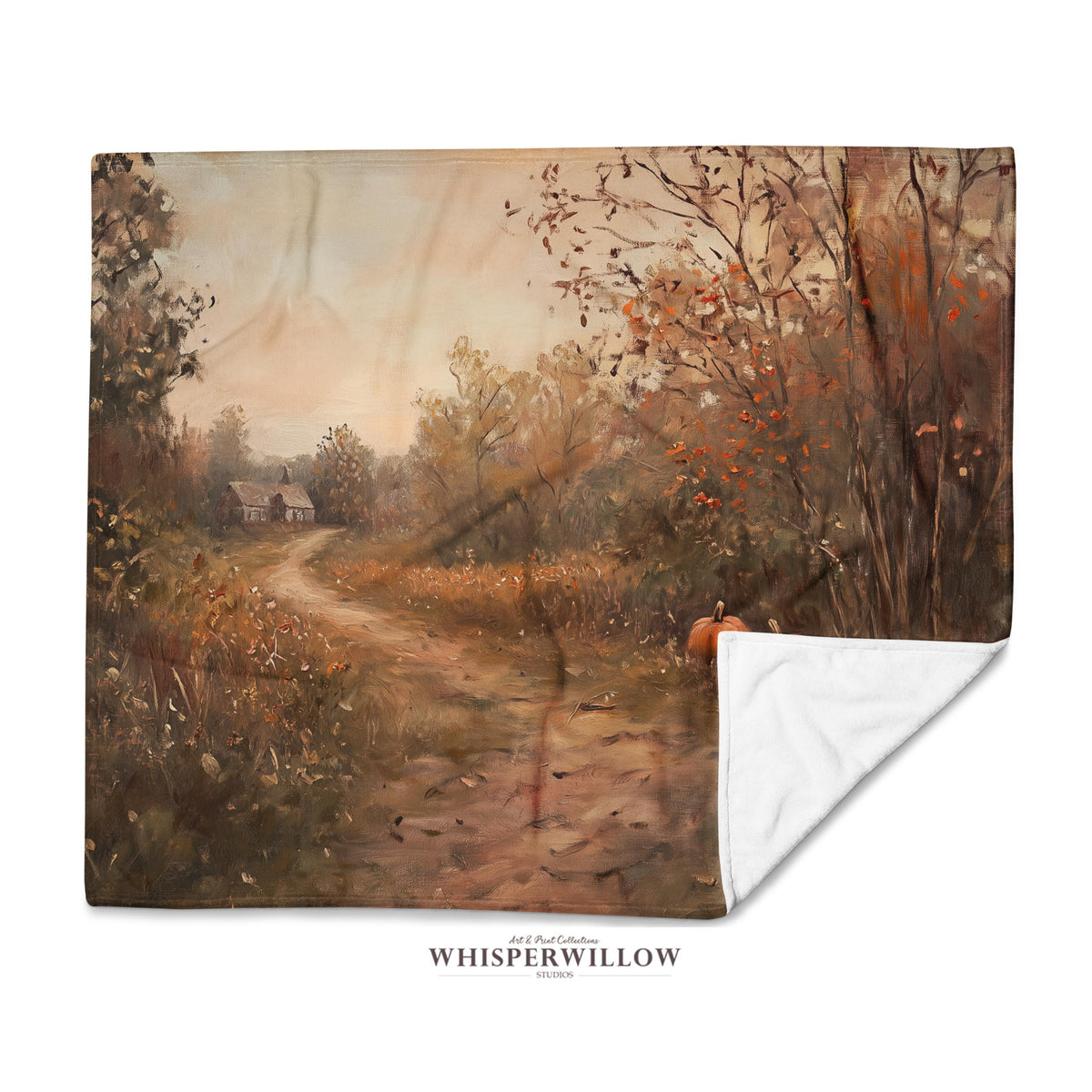 Autumn Pumpkin Path Throw Blanket - Fall Countryside, Rustic Plush Cozy Home Decor, Cottage Landscape Gift, Woodland Farmhouse
