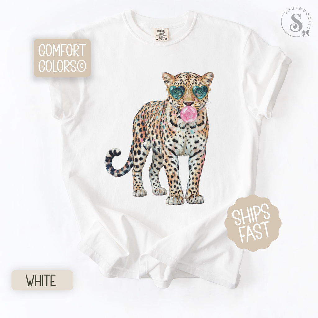 Leopard Comfort Colors Shirt Leopard Bubblegum Sunglasses T-Shirt Cute Animal Print Tee