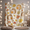 Minky Blanket, Sherpa Fleece, Velveteen Plush Throw, Blanket, Hedgehog Blanket, Fall Leaves, Autumn Throw, Woodland Animal, Mushroom Nature