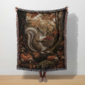 Squirrel Woven Blanket Forest Animal Tapestry Autumn Fall Throw Cottagecore Decor Woodland Pumpkin Blanket Whimsical Squirrel Mushroom Throw
