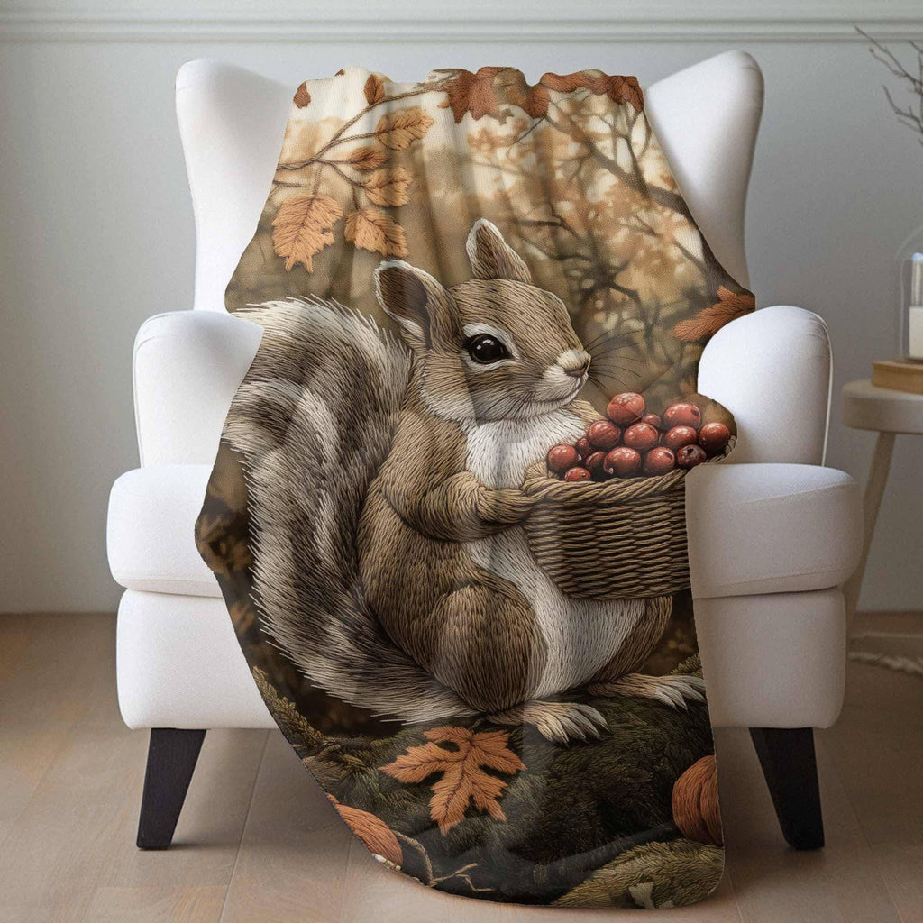 Squirrel Woven Blanket Forest Animal Tapestry Autumn Fall Throw Cottagecore Decor Woodland Pumpkin Blanket Whimsical Squirrel Mushroom Throw