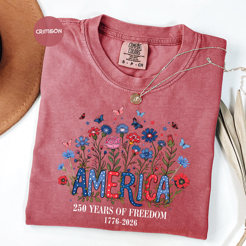 Comfort Colors USA Shirt, 4th of July shirt, floral USA tee, summer patriotic shirt for women, America est 1776 shirt, red white blue shirt