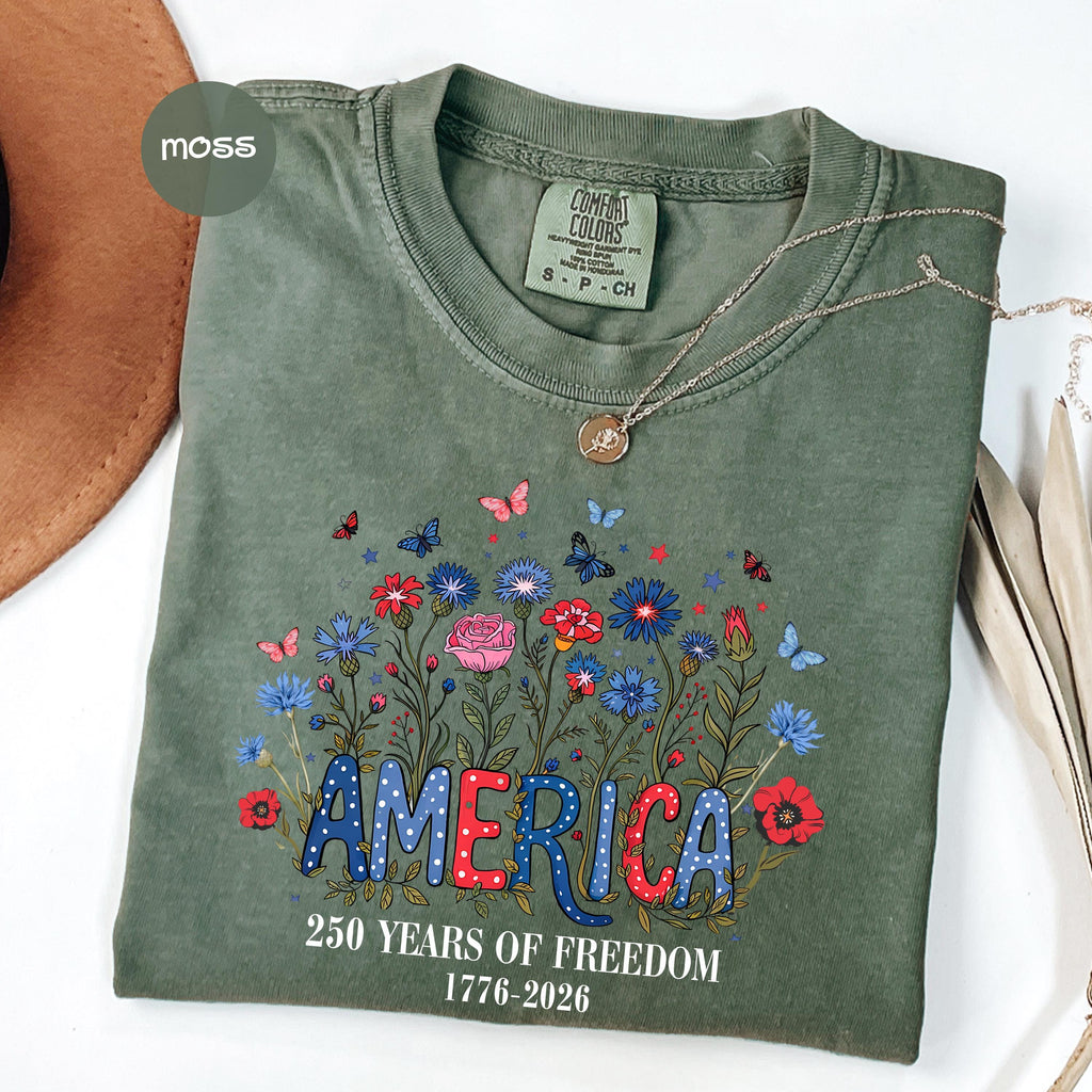 Comfort Colors USA Shirt, 4th of July shirt, floral USA tee, summer patriotic shirt for women, America est 1776 shirt, red white blue shirt