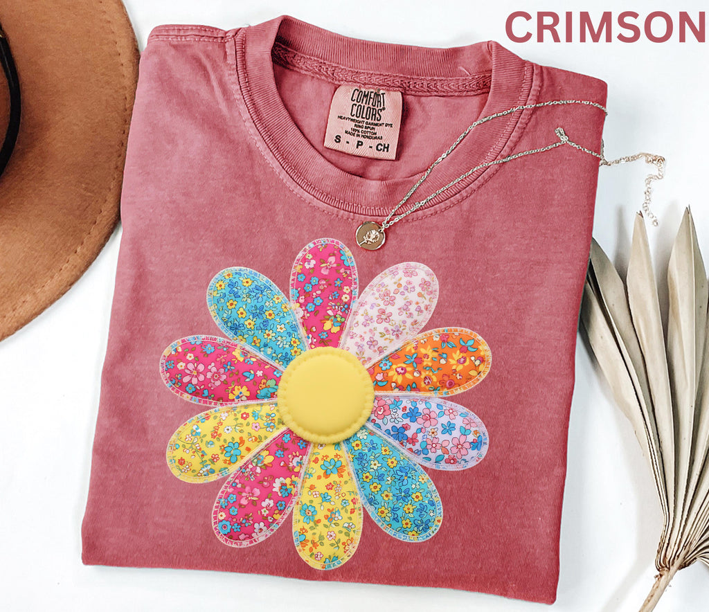 Comfort Colors Faux Patchwork Daisy Flower Shirt Retro Floral Shirt Spring Summer Flower Shirt Boho Daisy Tee Cute Floral Women Youth Shirt
