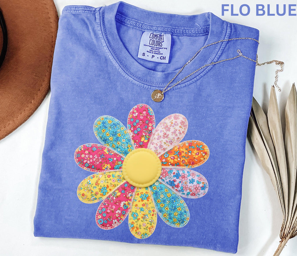 Comfort Colors Faux Patchwork Daisy Flower Shirt Retro Floral Shirt Spring Summer Flower Shirt Boho Daisy Tee Cute Floral Women Youth Shirt