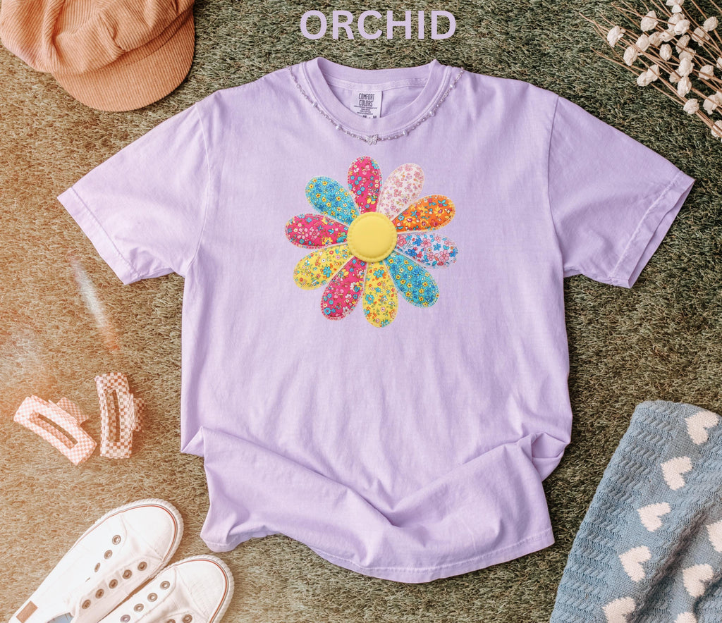 Comfort Colors Faux Patchwork Daisy Flower Shirt Retro Floral Shirt Spring Summer Flower Shirt Boho Daisy Tee Cute Floral Women Youth Shirt