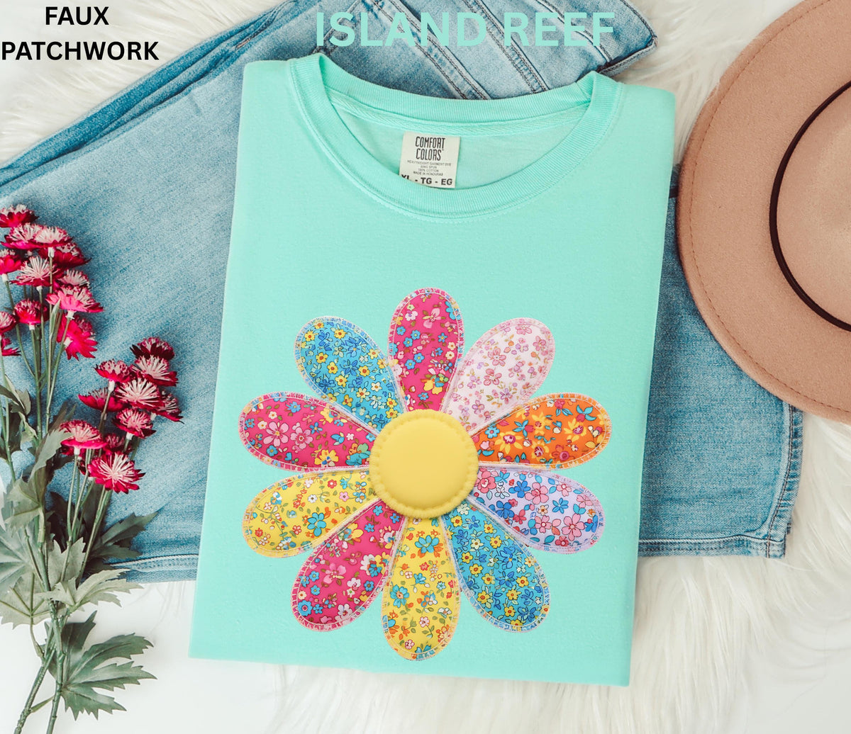Comfort Colors Faux Patchwork Daisy Flower Shirt Retro Floral Shirt Spring Summer Flower Shirt Boho Daisy Tee Cute Floral Women Youth Shirt