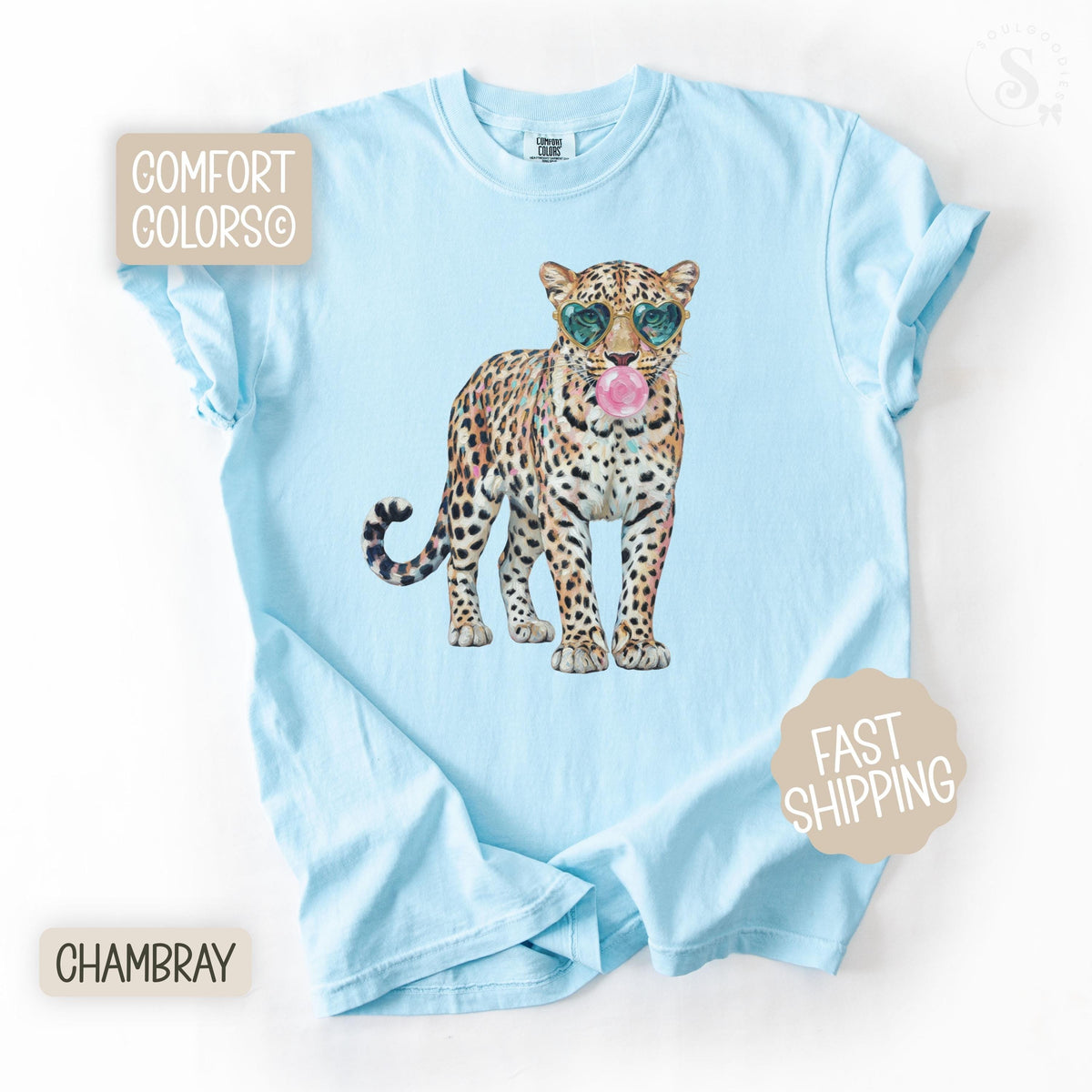 Leopard Comfort Colors Shirt Leopard Bubblegum Sunglasses T-Shirt Cute Animal Print Tee