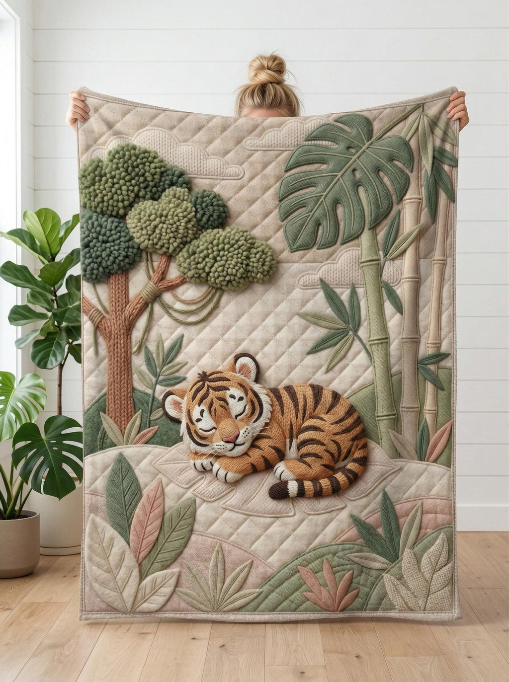 Woodland Faux Quilt Blanket, Minky Fleece Throw, Fox, Giraffe, Tiger, Bunny Designs