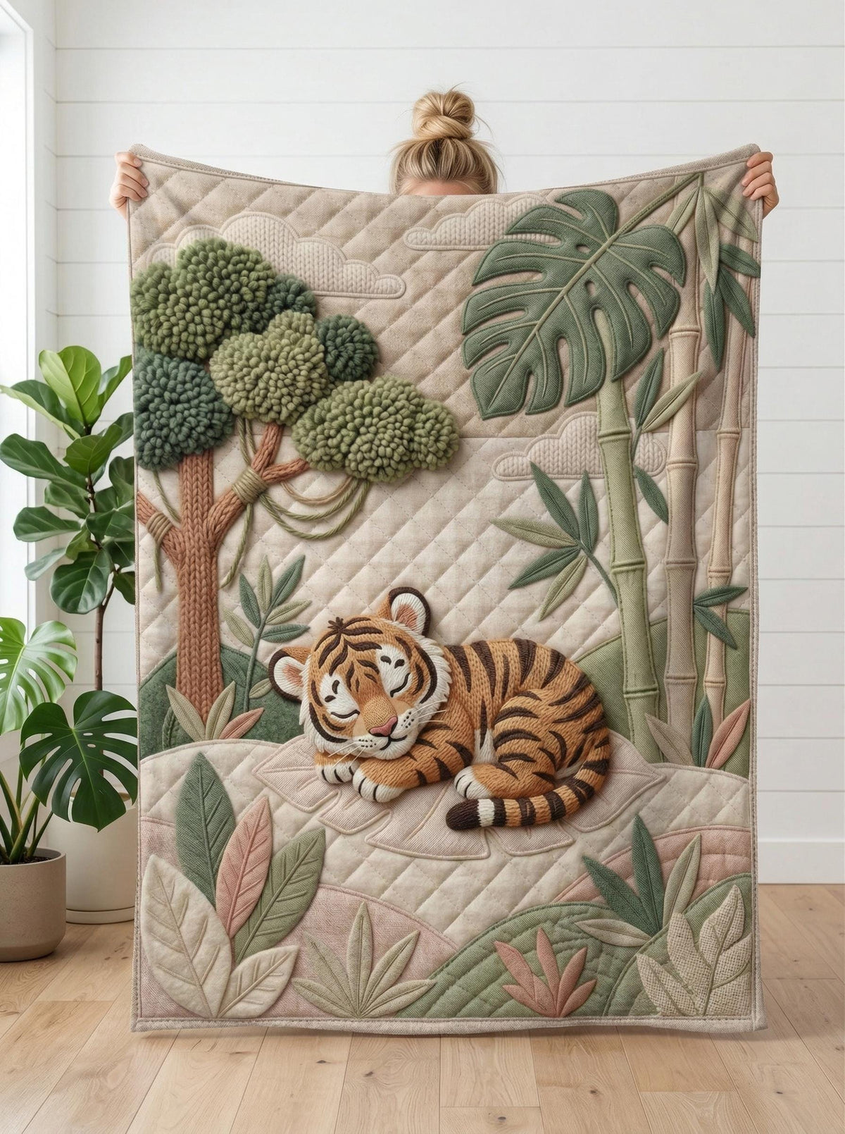 Woodland Faux Quilt Blanket, Minky Fleece Throw, Fox, Giraffe, Tiger, Bunny Designs