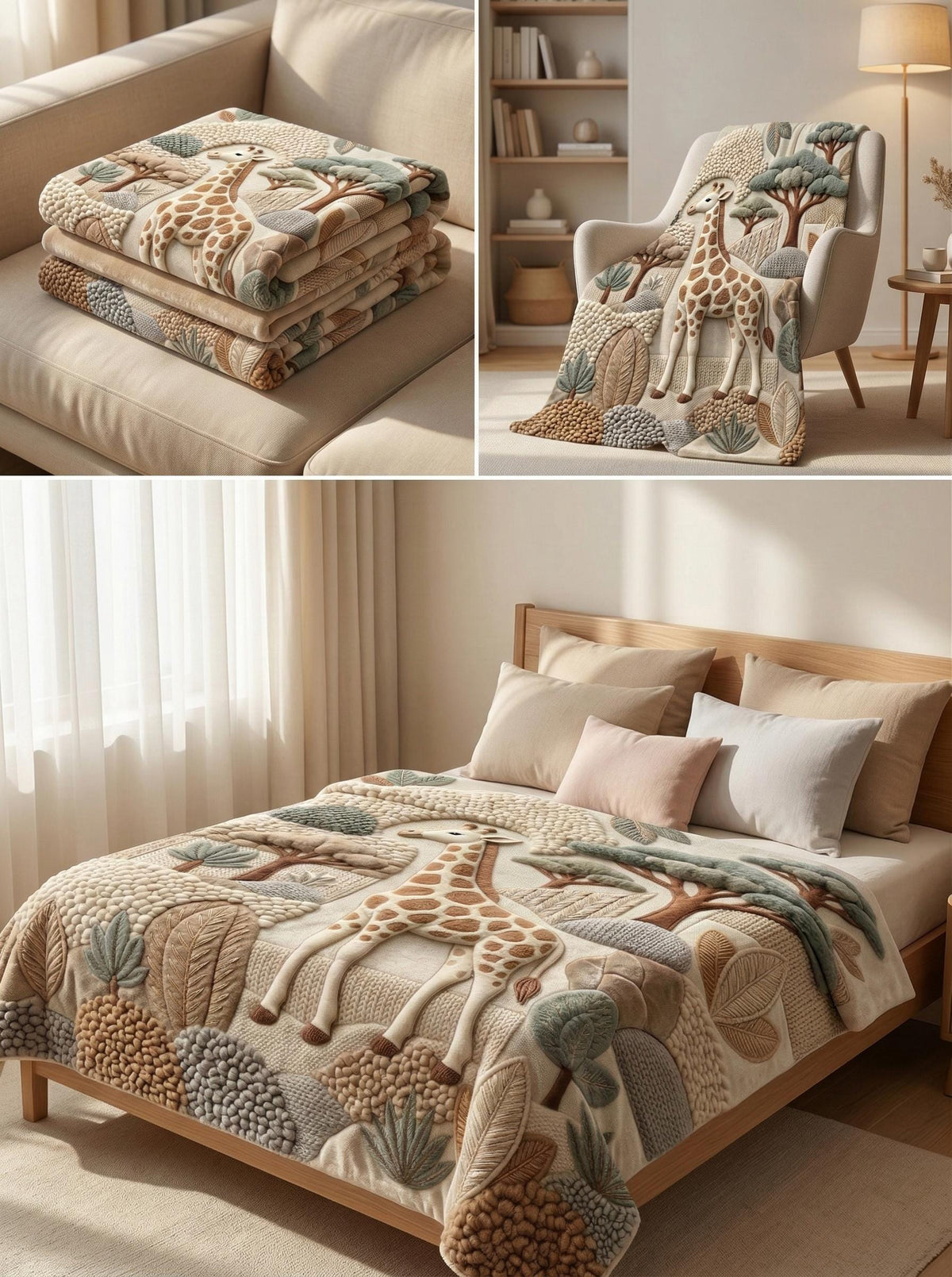 Woodland Faux Quilt Blanket, Minky Fleece Throw, Fox, Giraffe, Tiger, Bunny Designs