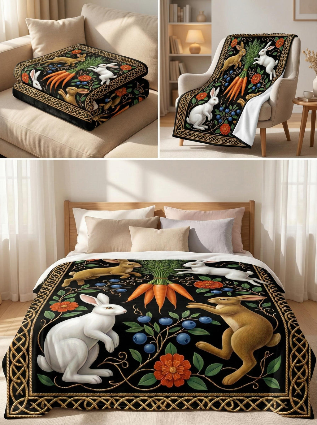 Woodland Faux Quilt Blanket, Minky Fleece Throw, Fox, Giraffe, Tiger, Bunny Designs
