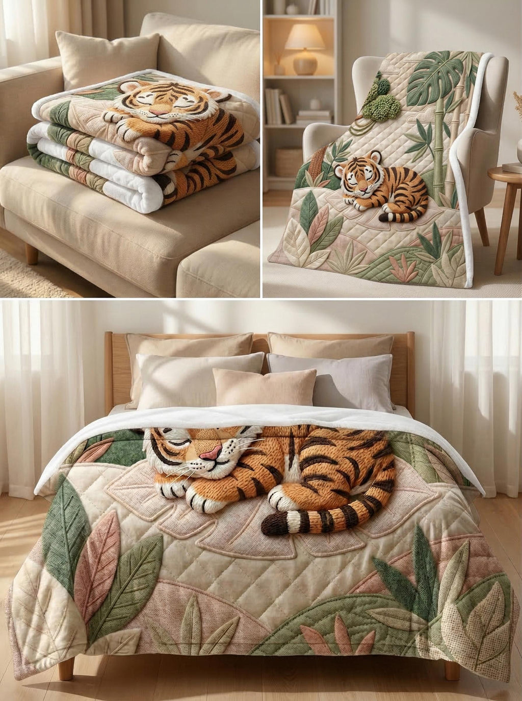 Woodland Faux Quilt Blanket, Minky Fleece Throw, Fox, Giraffe, Tiger, Bunny Designs