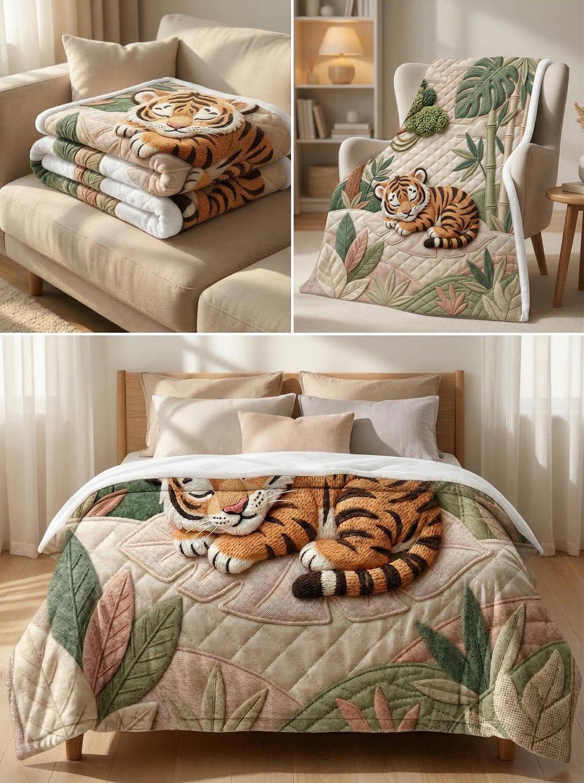 Woodland Faux Quilt Blanket, Minky Fleece Throw, Fox, Giraffe, Tiger, Bunny Designs