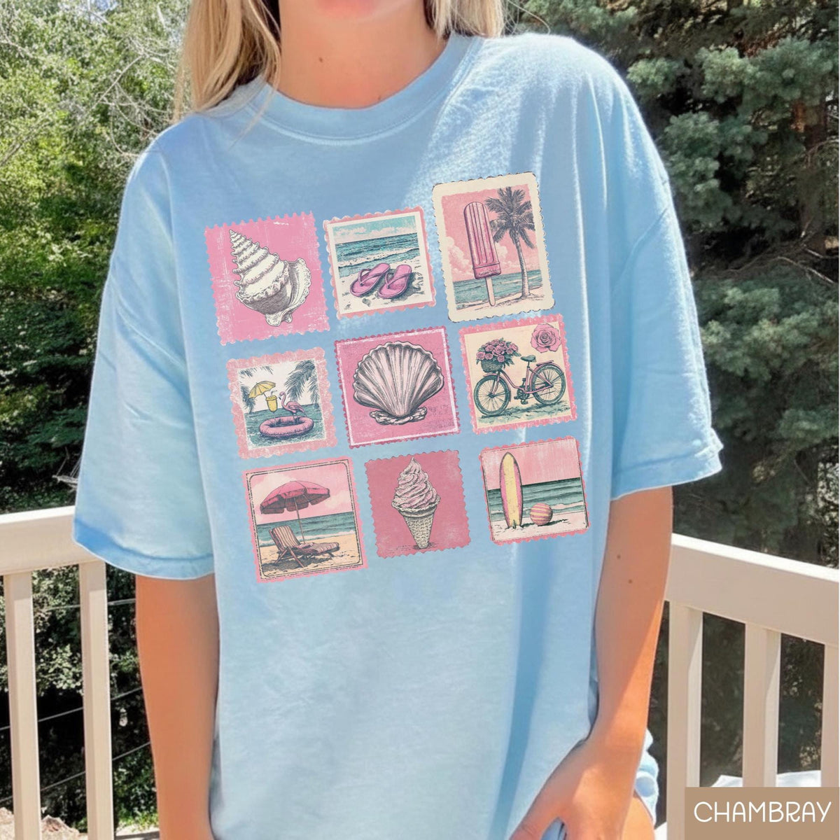 Vintage Beach Summer Vacation Shirt, Coastal Beach Apparel, Beachy Tee, Vintage Stamp Shirt for Women, Cute Summer Clothes, Sea Lovers Shirt