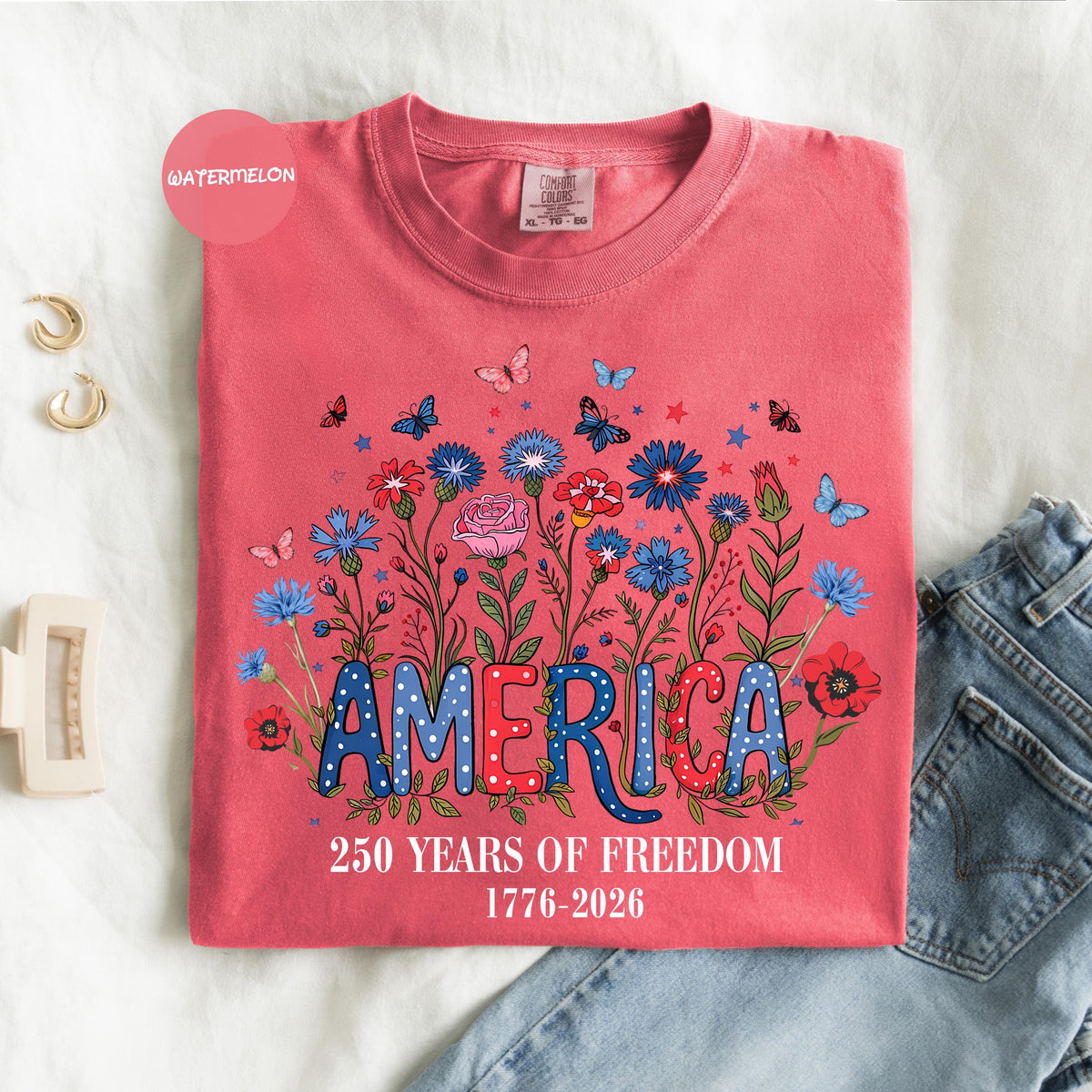 Comfort Colors USA Shirt, 4th of July shirt, floral USA tee, summer patriotic shirt for women, America est 1776 shirt, red white blue shirt