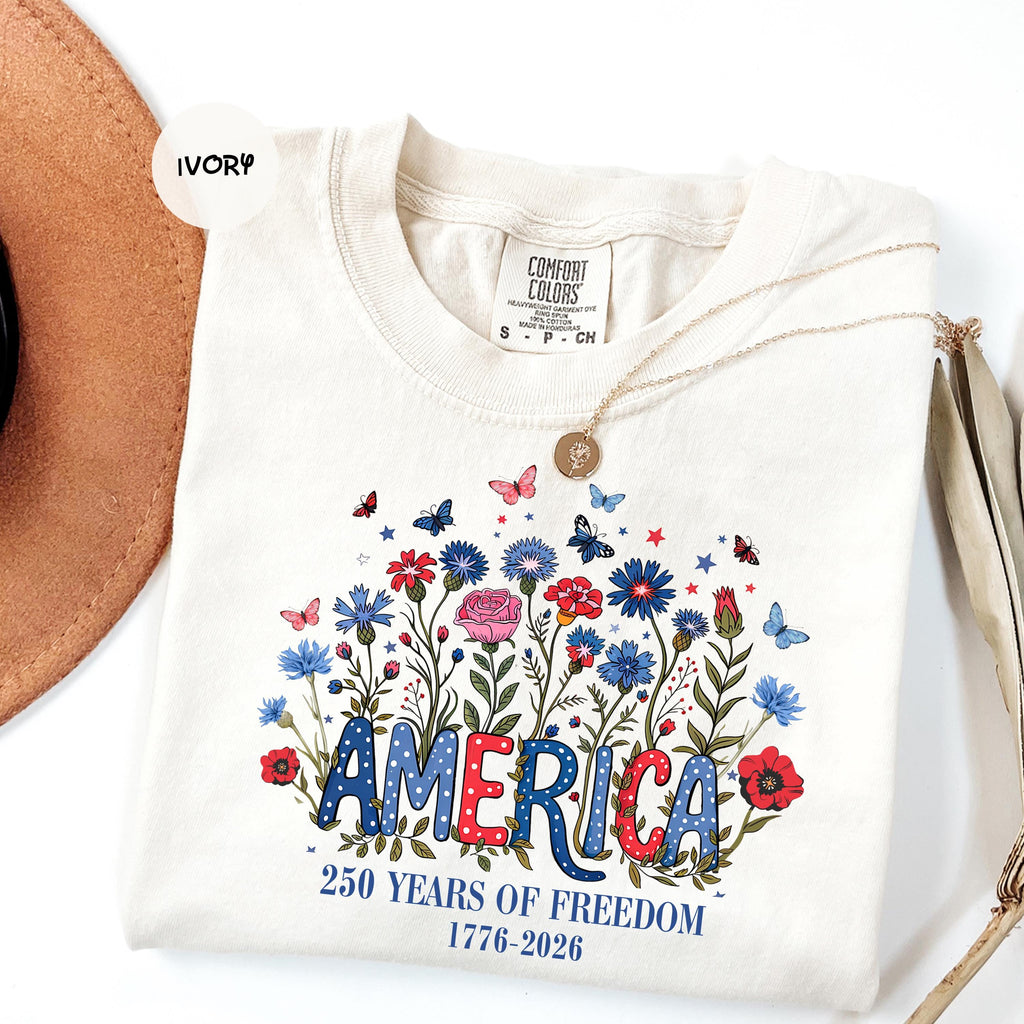 Comfort Colors USA Shirt, 4th of July shirt, floral USA tee, summer patriotic shirt for women, America est 1776 shirt, red white blue shirt
